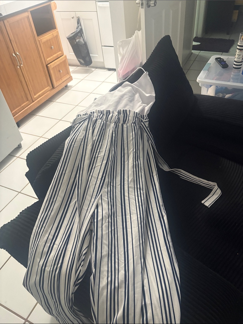 Rue21 White Cami Top with Black and White Striped Wide-Leg Jumpsuit